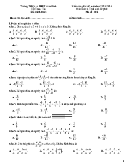 Đề thi giữa kì 2 Toán 6 năm 2023 – 2024 trường THCS&THPT Vàm Đình – Cà Mau