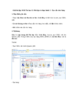 Giải Tin 12: Bài tập và thực hành 2 - Tạo cấu trúc bảng