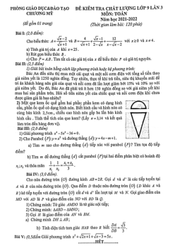 Đề kiểm tra chất lượng Toán 9 lần 3 năm 2021 – 2022 phòng GD&ĐT Chương Mỹ – Hà Nội