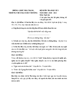 Đề thi học kì 1 Văn 9 Trường THCS Mai Xuân Thưởng, Nha Trang năm 2020 - 2021