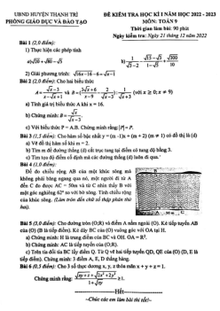 Đề học kì 1 Toán 9 năm 2022 – 2023 phòng GD&ĐT Thanh Trì – Hà Nội