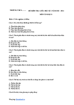 Đề thi giữa học kì 1 môn Tin học 8 năm 2023 - 2024 sách Kết nối tri thức với cuộc sống