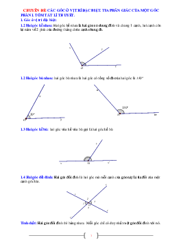 Chuyên đề góc ở vị trí đặc biệt, tia phân giác của một góc Toán 7