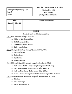 Đề thi học kì 2 môn Khoa học lớp 5 trường Tiểu học Trường Xuân 1, Cần Thơ năm 2017 - 2018