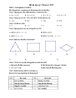 Đề thi học kì 1 Toán 6 Chân trời sáng tạo năm 2023 - 2024 số 1