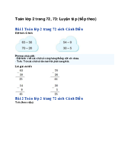 Toán lớp 2 trang 72, 73: Luyện tập (tiếp theo) | Cánh diều