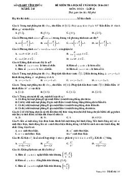 Đề thi HK1 Toán 11 năm học 2016 – 2017 sở GD và ĐT Vĩnh Phúc