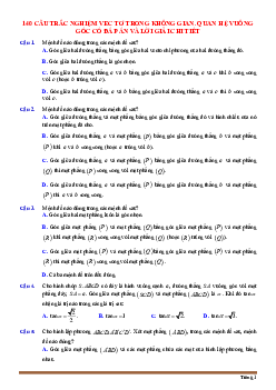 TOP 140 câu trắc nghiệm vec tơ trong không gian, quan hệ vuông góc trong không gian (có đáp án)