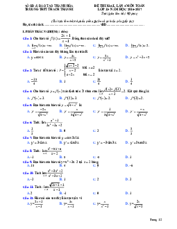 Đề thi khảo sát chất lượng Toán 11 năm học 2016 – 2017 trường THPT Thạch Thành 1 – Thanh Hóa lần 4