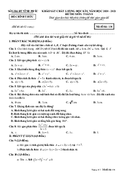 Đề thi học kì 1 Toán 8 năm học 2020 – 2021 sở GD&ĐT Vĩnh Phúc