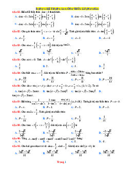 Trắc nghiệm Tổng hợp các công thức lượng giác lớp 11 (có đáp án)