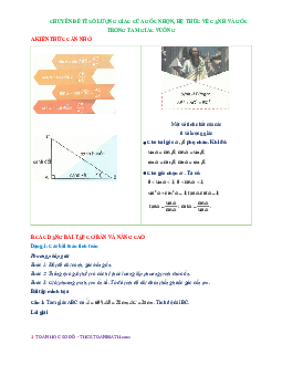 Chuyên đề tỉ số lượng giác của góc nhọn, hệ thức về cạnh và góc trong tam giác vuông