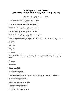 Trắc nghiệm Sinh học 11 Bài 10 (Có đáp án)| Kết nối tri thức