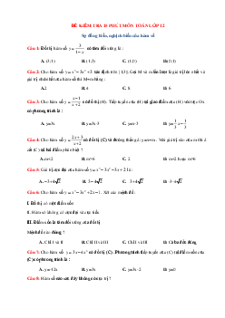 Đề kiểm tra 15 phút môn Toán 12: Sự đồng biến, nghịch biến của hàm số (có đáp án)