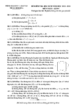 Đề thi học kì 2 Toán 9 năm 2023 – 2024 phòng GD&ĐT Ninh Hòa – Khánh Hòa