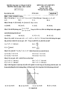 Đề giữa kỳ 1 Toán 10 năm 2023 – 2024 trường Trung học Thực hành ĐHSP – TP HCM