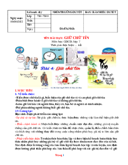 Giáo án GDCD 7 chân trời sáng tạo bài 4: Giữ chữ tín