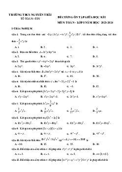 Đề cương giữa học kì 1 Toán 8 năm 2023 – 2024 trường THCS Nguyễn Trãi – Quảng Trị