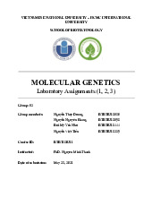 Laboratory Assignments (1, 2, 3) | Báo cáo thực hành học phần Molecular Genetics | Trường Đại học Quốc tế, Đại học Quốc gia Thành phố Hồ Chí Minh