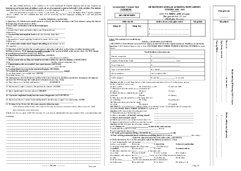Đề Thi Tuyển Sinh Lớp 10 Trường THPT Chuyên Lê Hồng Phong, Nam Định Năm Học 2018 – 2019. Môn Thi Tiếng Anh (đề chuyên)