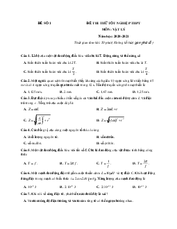Đề thi thử THPT Quốc gia năm 2021 môn Vật Lí - Đề 1 (có đáp án)
