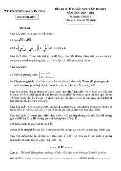 Đề thi thử Toán vào lớp 10 năm 2023 – 2024 trường THCS Nguyễn Trãi – Hà Tĩnh