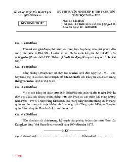 Đề Thi Tuyển Sinh 10 Chuyên Sử Sở GD Quảng Nam 2019-2020 (Có Lời Giải)