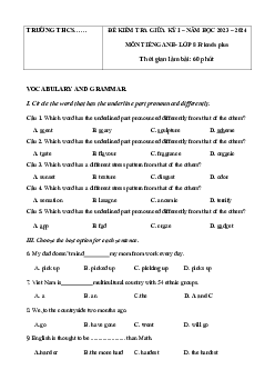 Đề thi giữa học kì 1 môn Tiếng Anh 8 năm 2023 - 2024 sách Chân trời sáng tạo