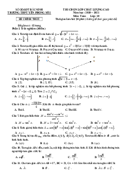 Đề chọn lớp chất lượng cao Toán 10 năm 2020 – 2021 trường Yên Phong 2 – Bắc Ninh