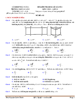 Đề kiểm tra Hình học 12 chương I (Khối đa diện) trường THPT An Lão – Hải Phòng