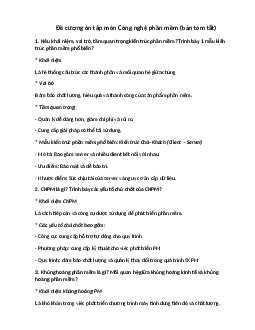 Đề cương ôn tập môn Công nghệ phần mềm | Đại học Mỹ thuật Công nghiệp