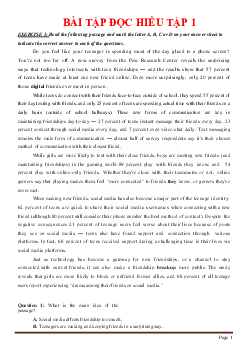 Bài tập đọc hiểu Tiếng Anh luyện thi THPT quốc gia (có đáp án-tập 1)