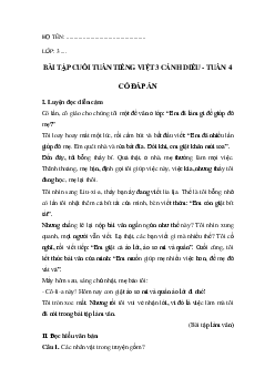 Bài tập cuối tuần tiếng Việt lớp 3 Cánh diều Tuần 4 cơ bản