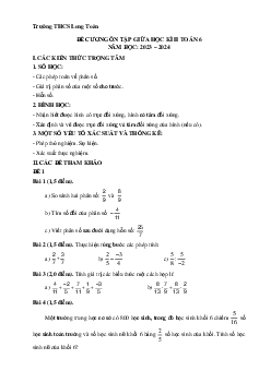 Đề cương giữa kì 2 Toán 6 năm 2023 – 2024 trường THCS Long Toàn – BR VT