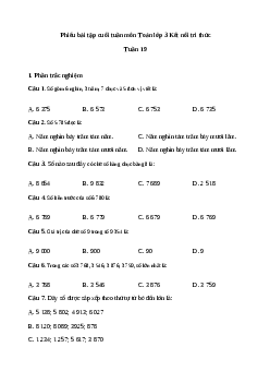 Phiếu bài tập cuối tuần lớp 3 môn Toán - Tuần 19 (cơ bản) | Kết nối tri thức