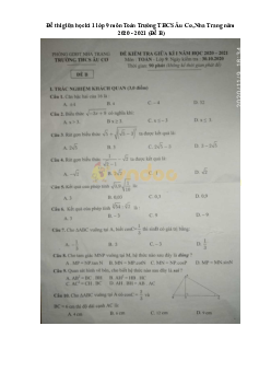 Đề thi giữa học kì 1 lớp 9 môn Toán Trường THCS Âu Cơ, Nha Trang năm 2020 - 2021 (Đề B)