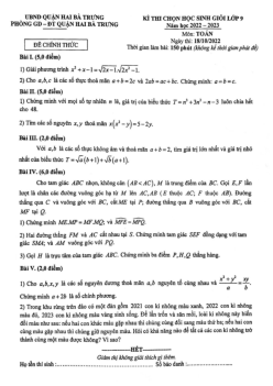 Đề học sinh giỏi Toán 9 năm 2022 – 2023 phòng GD&ĐT Hai Bà Trưng – Hà Nội