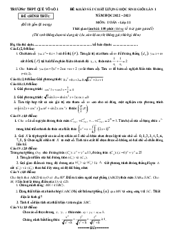 Đề KSCL học sinh giỏi Toán 11 lần 1 năm 2022 – 2023 trường THPT Quế Võ 1 – Bắc Ninh