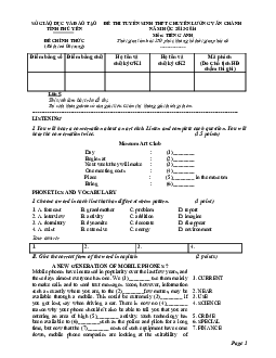Đề thi tuyển sinh lớp 10 THPT tỉnh Phú Yên năm học 2013-2014 môn Tiếng Anh ( có đáp án)