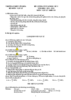 Đề cương ôn tập học kì 1 môn Vật lí 10 sách Kết nối tri thức với cuộc sống