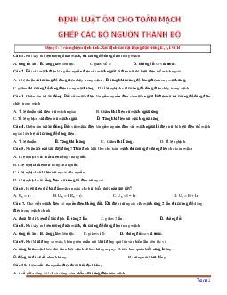 Bài tập trắc nghiệm định luật ôm cho toàn đoạn mạch-ghép các bộ nguồn thành bộ (có đáp án)