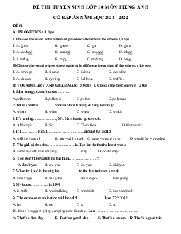 TOP 100 đề thi vào 10 môn Tiếng Anh (có đáp án)