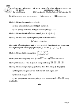 Đề thi cuối kỳ 1 Toán 10 năm 2020 – 2021 trường THPT Đông Hà – Quảng Trị