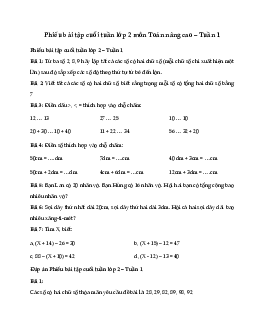 Phiếu bài tập cuối tuần lớp 2 môn Toán nâng cao Tuần 1 | Kết nối tri thức