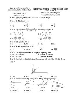 Đề cuối kì 1 Toán 7 năm 2022 – 2023 phòng GD&ĐT Quận 6 – TP HCM