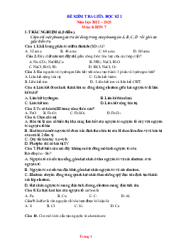 Đề thi giữa HK1 môn KHTN 7 năm 2022-2023 (có đáp án ma trận đặc tả)