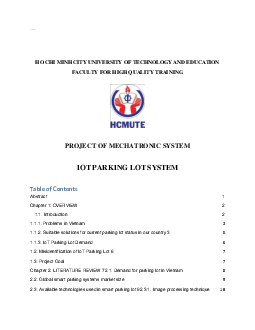 Đồ án môn Mechatronic system đề tài "Iot parking LOT system" | Đại học Sư phạm Kỹ thuật Thành phố Hồ Chí Minh