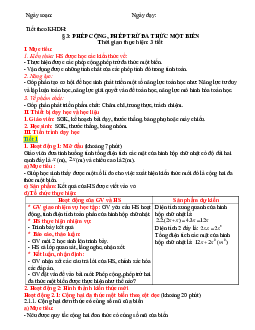 Giáo án Toán 7 C6 - Bài 3: Phép cộng, phép trừ đa thức một biến | Cánh diều