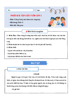 Bài tập cuối tuần Tiếng việt lớp 2 | Chân trời Sáng tạo Tuần 4 Cơ bản