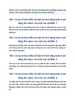 Viết 1-2 câu tả đặc điểm nổi bật về hình dáng hoặc hoạt động, thói quen của một con vật em thích, trong đó có hình ảnh so sánh hoặc nhân hoá | Tập làm văn 4